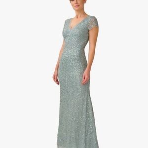 Adrianna Papell Aqua Sequin Maxi Dress